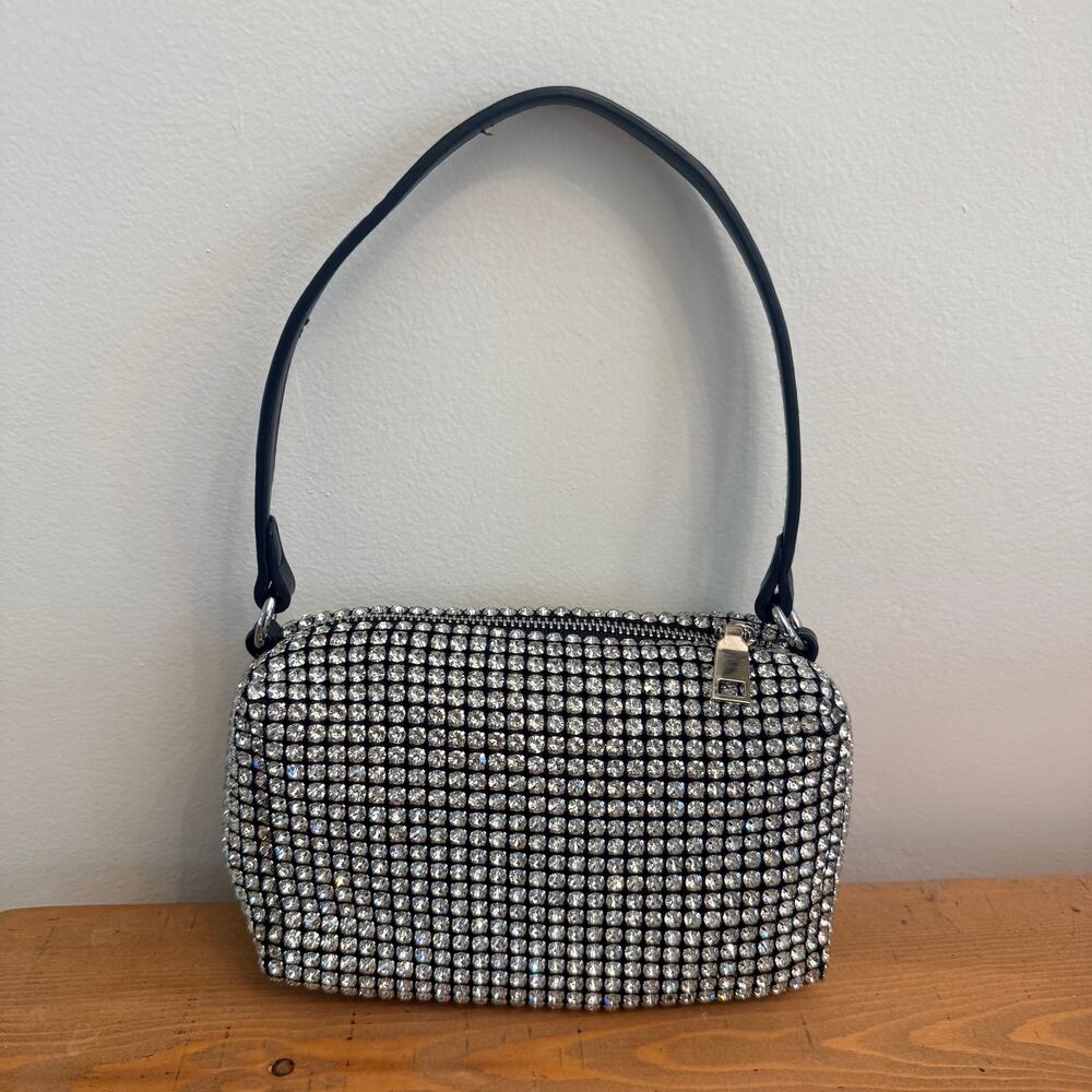 Madison West Crystal Mesh Rhinestone Top Handle Mini Crossbody Formal Glam Bag